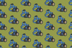 head flashlight with strap colorful doodle seamless pattern on green background. retro LED headlamp background. headlight illustration pattern wallpaper. pattern background with headlamp for adventure vector