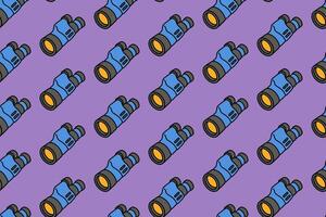 monocular binoculars colorful doodle seamless pattern on purple background. retro monocular telescope background. binoculars illustration wallpaper. pattern background with binoculars for adventure vector