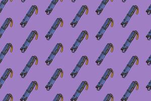 folding trekking poles colorful doodle seamless pattern on purple background. retro hiking sticks background. walking poles illustration wallpaper. pattern background with trekking poles for adventure vector
