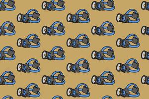 LED headlight with strap colorful doodle seamless pattern on brown background. retro headlamp background. flashlight illustration pattern wallpaper. pattern background with LED headlamp for adventure vector