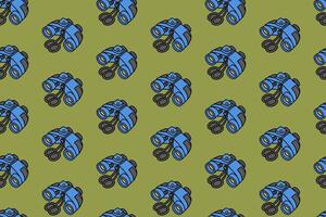 binocular with cover lens colorful doodle seamless pattern on green background. retro binoculars background. binoculars vision illustration wallpaper. pattern background with binoculars for adventure vector
