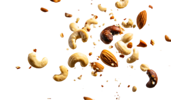 Aerial display of mixed nuts with cashews and hazelnuts png