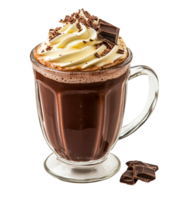 Hot chocolate served in a glass mug with whipped cream png