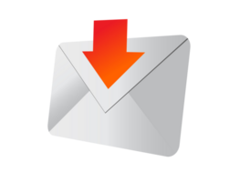 Back of white envelope with down red arrow icon png