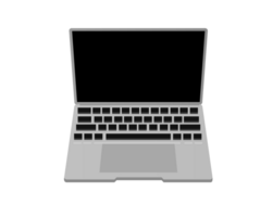 Silver laptop personal computer icon in front view, gray device, png