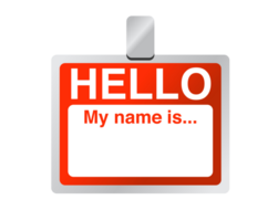 Gradient red rectangle shaped name badge tag icon for school, business, event png