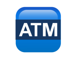 Gradient blue ATM button square icon, represent Automated Teller Machine png