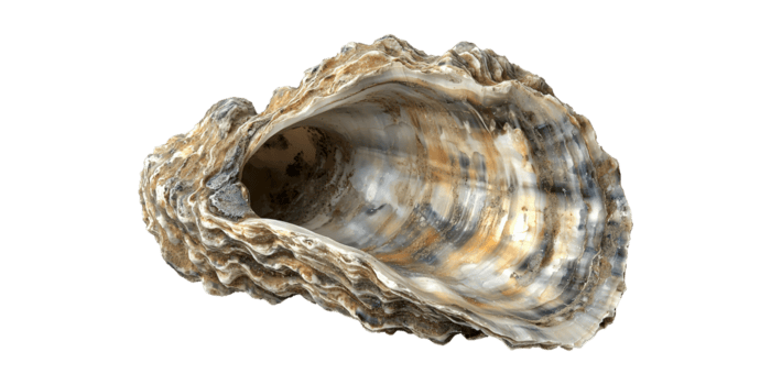 Oyster shell with texture and layered patterns isolated on transparent background png