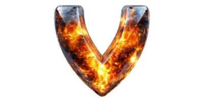 Fiery letter v with flaming texture isolated on transparent background png