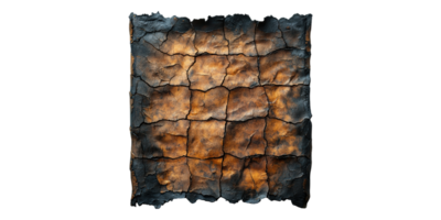 Rustic cracked burnt paper texture isolated on transparent background png