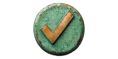 Rusty check mark button isolated on transparent background png