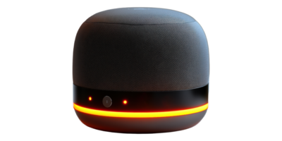 Black smart speaker with orange led light isolated on transparent background png
