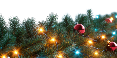 Natale albero rami con luci e ornamenti isolato su trasparente sfondo png