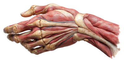 Anatomical illustration of human hand muscles isolated on transparent background png