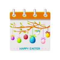 Calendar page for Easter Day with Easter eggs on branch for your greeting card, stickers, invitations and many other designs. Greeting card template. Happy Easter day. vector