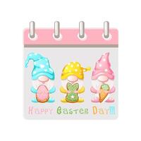 Calendar page for Easter Day with Gnomes and Easter cookies for your greeting card,calendars, stickers or icons. Happy Easter Daystration vector