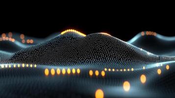 3d rendering of a mountain with glowing lights photo