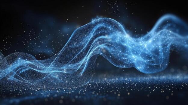 Blue wave of light on a black background photo