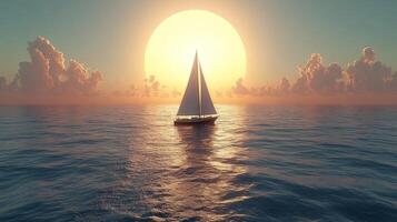 A sailboat is sailing in the ocean at sunset photo
