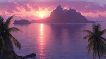 Sunset on the beach with palm trees photo