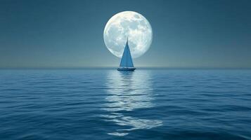 A sailboat is sailing in the ocean under a full moon photo