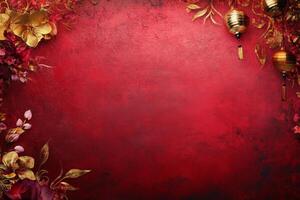 Red and gold flowers on a red background photo