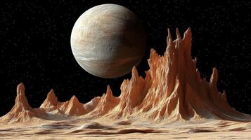 An alien landscape with a large rock in the middle photo