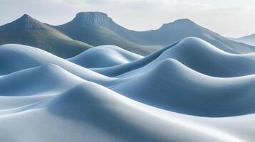 A mountain range with blue waves in the distance photo