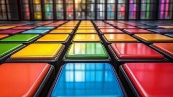 A colorful set of buttons on a floor photo