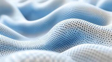 A close up of a blue and white fabric photo