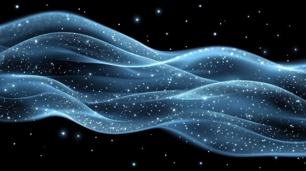 Blue waves on a black background with stars photo