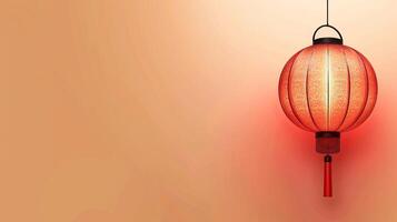 Elegant red chinese lantern on minimalistic orange background photo