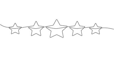 One continuous line drawing of five stars.Rating service and high quality review and feedback vector
