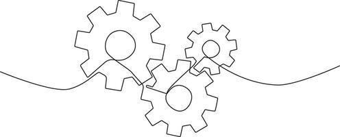 Continuous one line drawing of machine gear,Gear setting concept single line vector