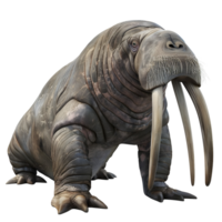 Walrus with long tusks resting isolated on transparent background png
