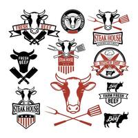 Set of fresh beef labels. Butcher shop. Fresh meat. Design elements for logo, label, emblem, sign, brand mark. illustration. vector