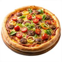 top view burger pizza isolated on the transparent background png