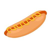 sausage with bun and mustard sauce flat design vector