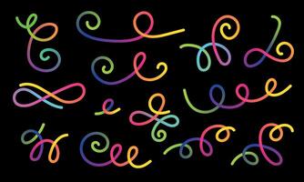 Neon Color Gradient squiggle lines.Scribble stripe with wavy elements. Abstract organic dynamic colorful Shapes on dark background vector