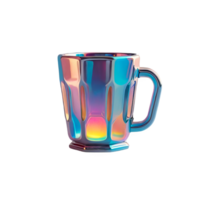 3D chrome element in Y2K style, isolated background, liquid holographic metal. Colorful cup with a handle made of a shiny, reflective material, vibrant colors. png