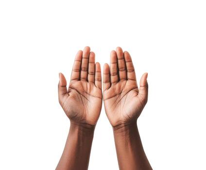 Hands open in a gesture of prayer or gratitude against a plain background for a spiritual or meditative context photo