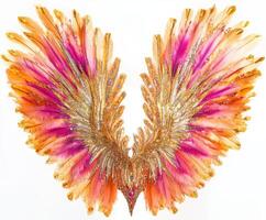Colorful feather wings displayed in an artistic arrangement for a creative performance or carnival event photo