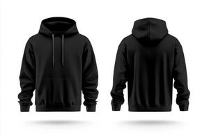 Black hoodie with front pocket and drawstring design displayed in a minimalistic style for casual wear photo