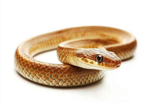 Brown snake coiled gracefully, highlighting intricate patterns in warm tones and smooth texture photo