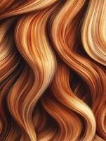 Beautiful flowing wavy hair showcasing vibrant shades of golden blonde and copper in a close-up view photo