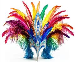 Colorful carnival mask with vibrant feathers and sparkles designed for festive celebrations photo
