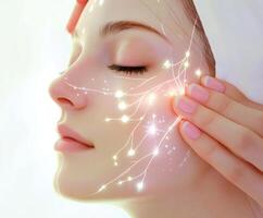 Facial treatment with gentle touch and glowing effects at a wellness spa for rejuvenation photo