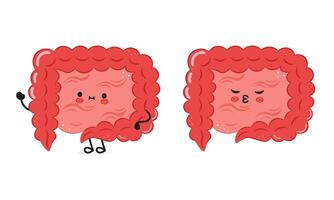 Cute Intestine characters with different expressions on a white background vector