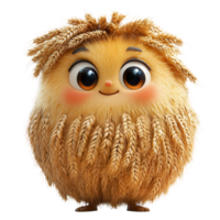 Friendly cartoon creature with wheat-like fur smiles cheerfully in a colorful environment while standing upright with large eyes isolated on transparent background png