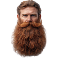 Portrait of a man with a bushy red beard, showcasing facial hair grooming and styling techniques isolated on transparent background png
